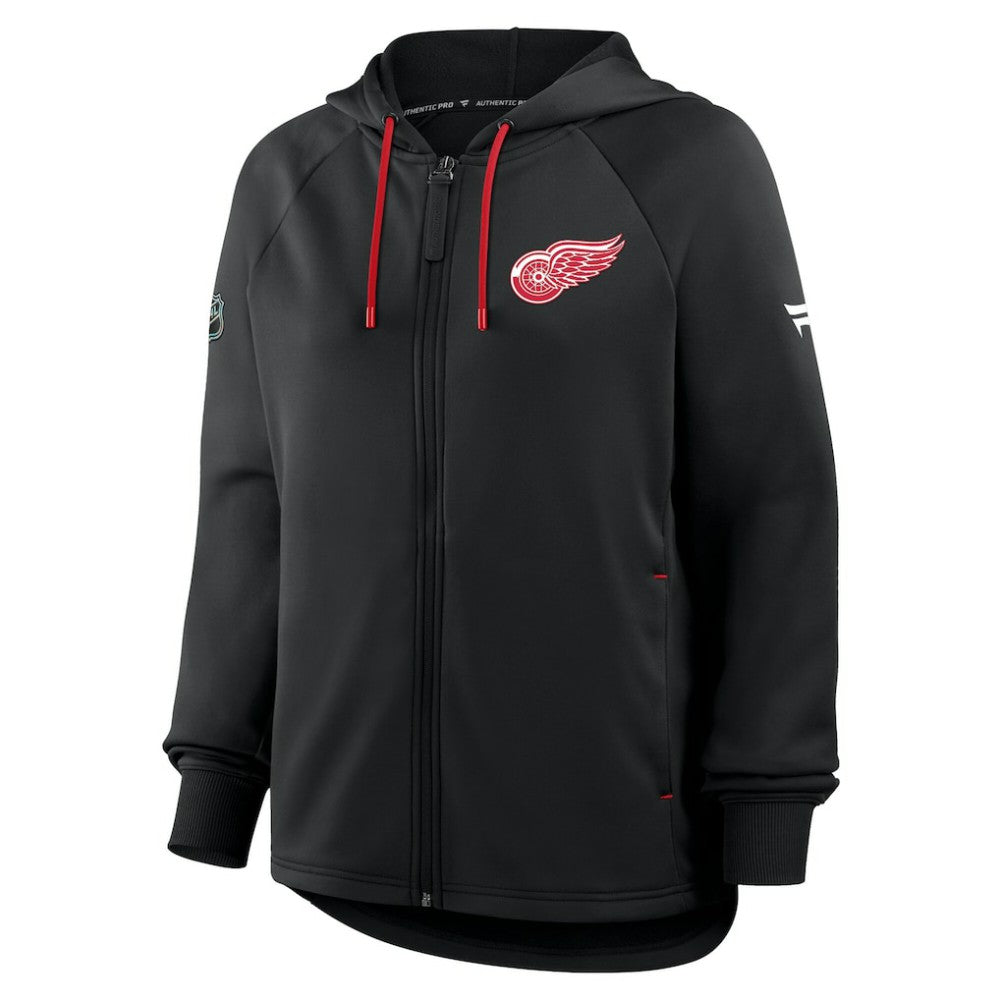 Detroit Red Wings Fanatics Women's Authentic Pro Rink Raglan Full-Zip Hoodie - Black - NHL