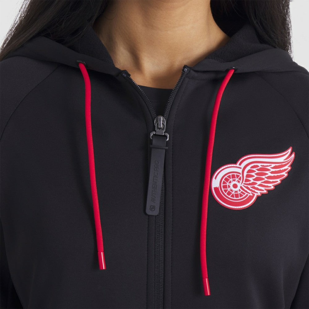 Detroit Red Wings Fanatics Women's Authentic Pro Rink Raglan Full-Zip Hoodie - Black - NHL