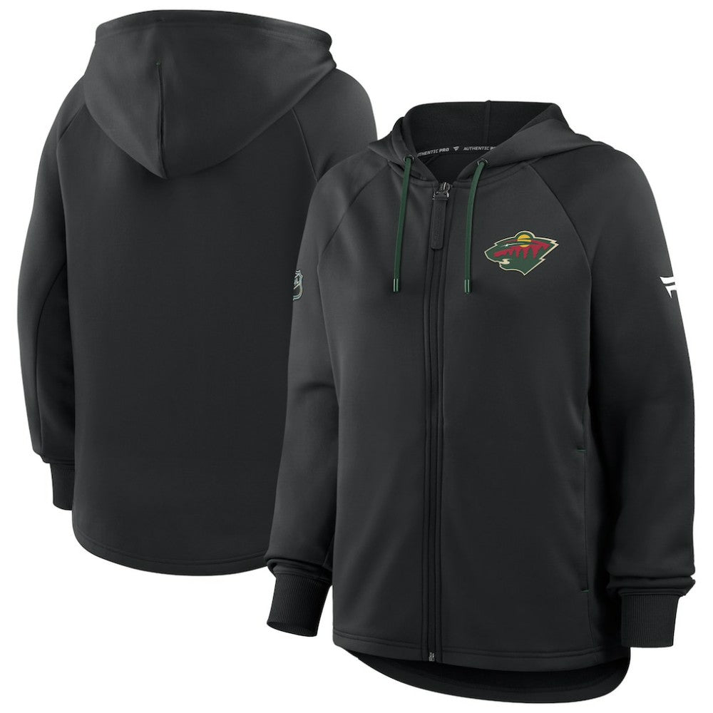 Minnesota Wild Fanatics Women's Authentic Pro Rink Raglan Full-Zip Hoodie - Black - NHL