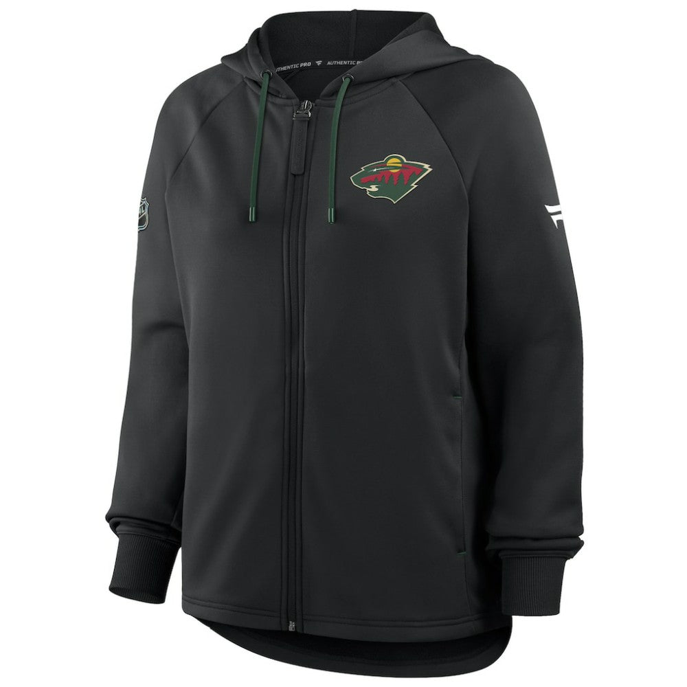 Minnesota Wild Fanatics Women's Authentic Pro Rink Raglan Full-Zip Hoodie - Black - NHL