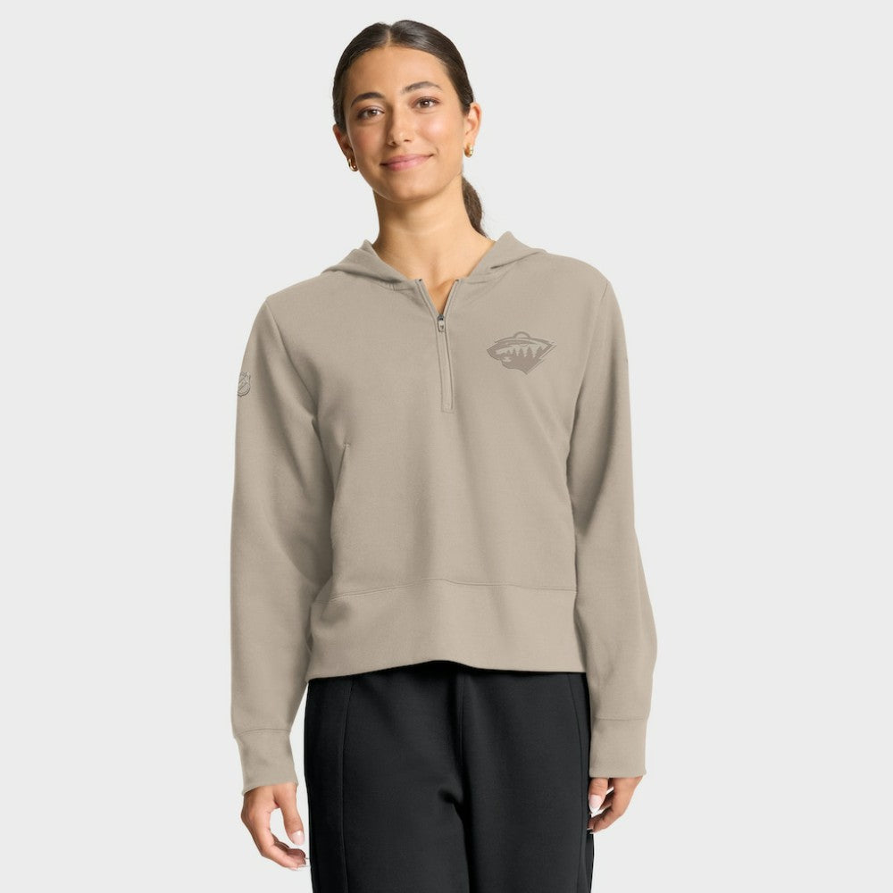 Minnesota Wild Fanatics Women's Authentic Pro Road Tri-Blend Quarter-Zip Hoodie - Tan - NHL