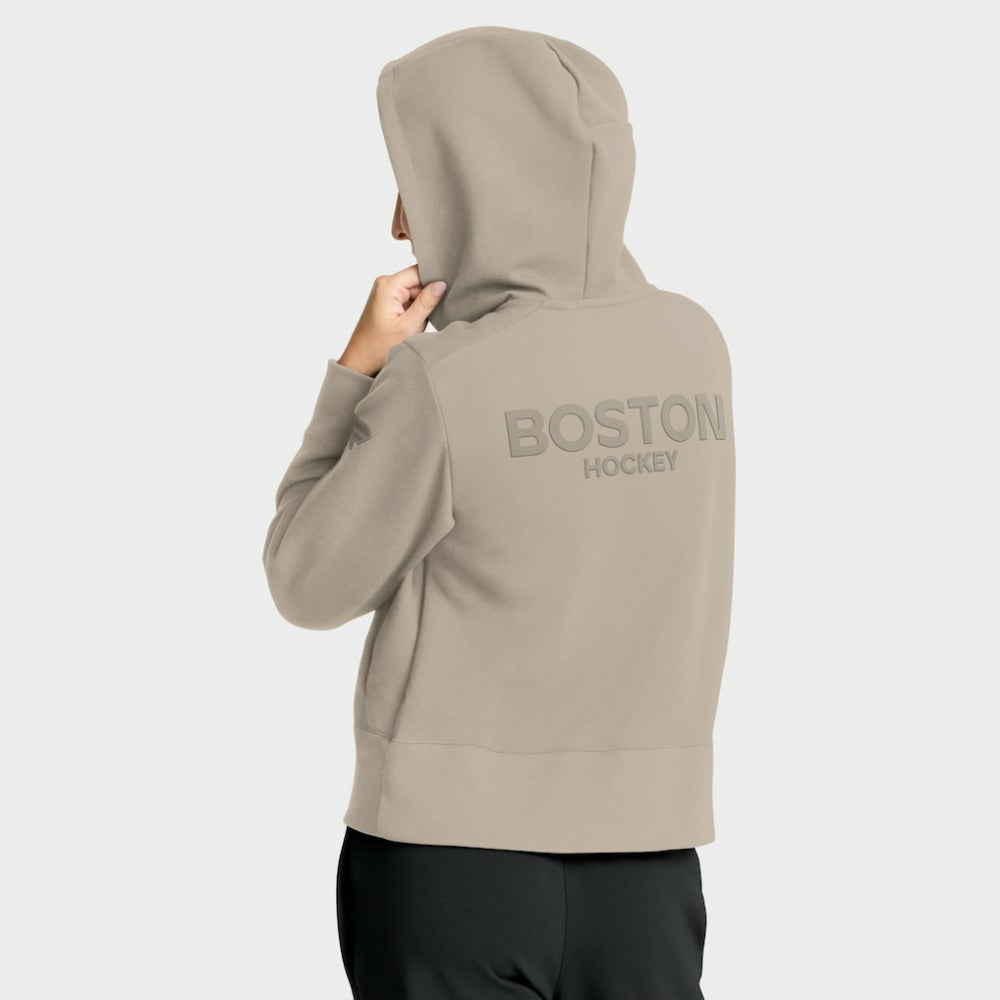 Boston Bruins Fanatics Women's Authentic Pro Road Tri-Blend Quarter-Zip Hoodie - Tan - NHL