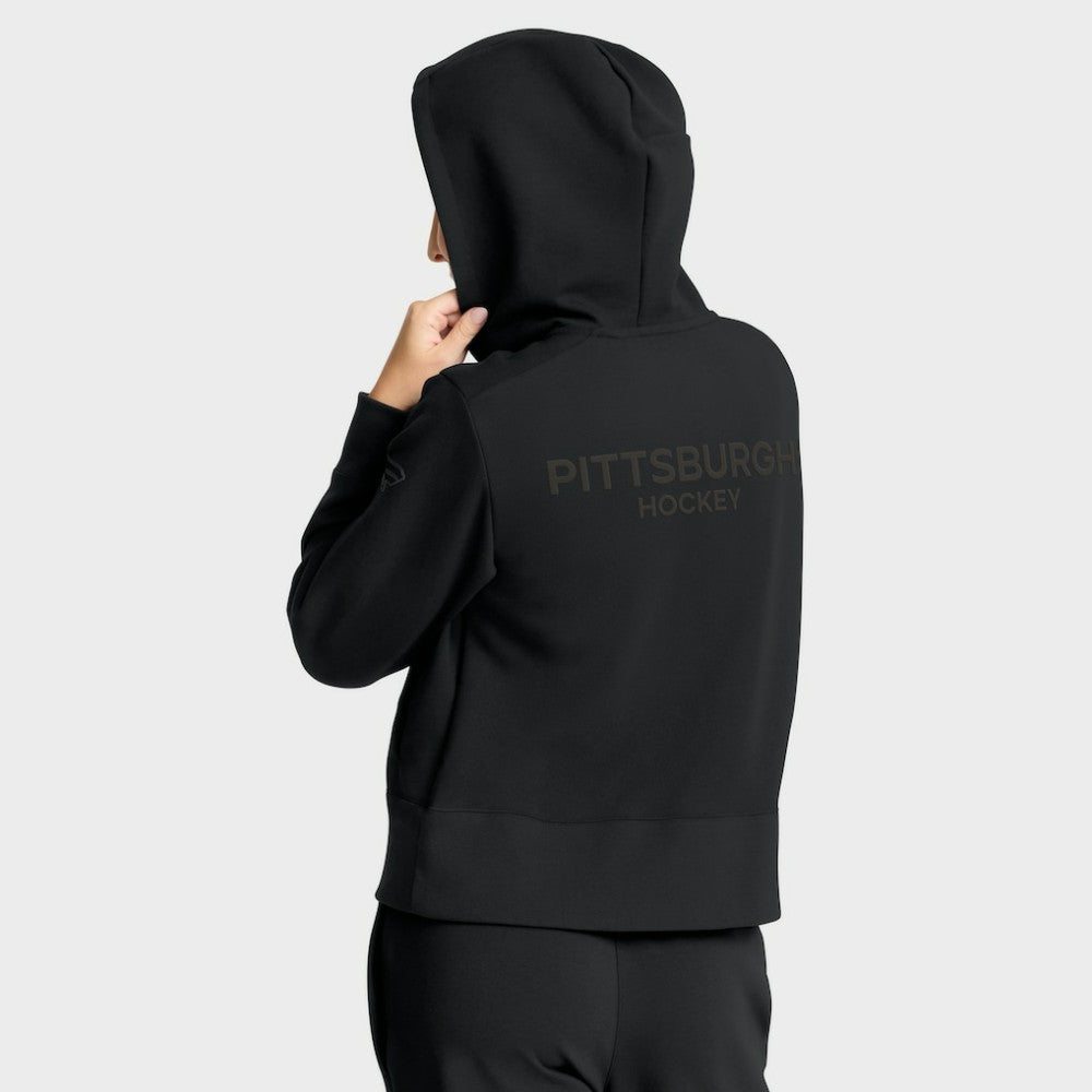 Pittsburgh Penguins Fanatics Women's Authentic Pro Road Tri-Blend Quarter-Zip Hoodie - Black - NHL