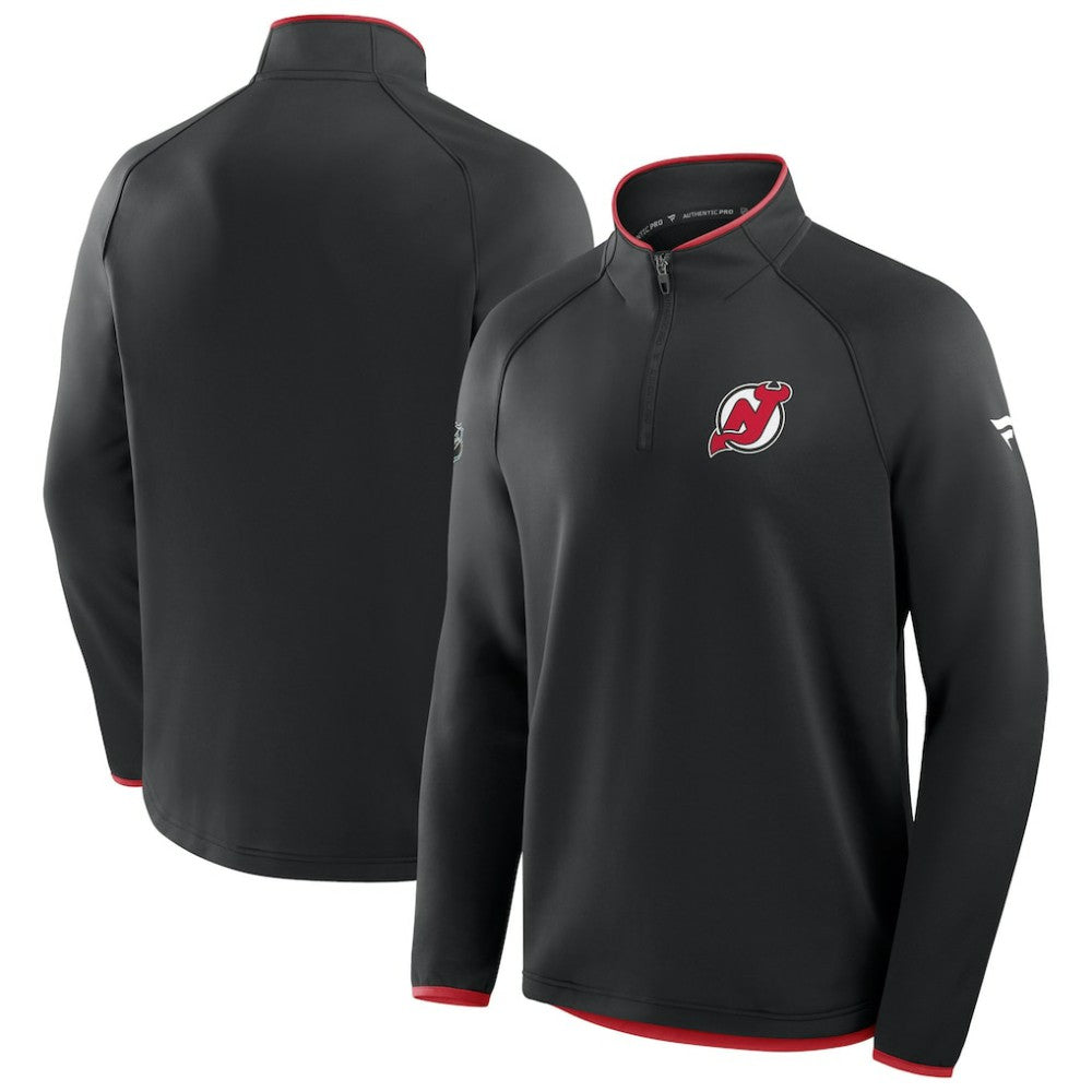 New Jersey Devils Fanatics Authentic Pro Rink Raglan Quarter-Zip Pullover - Black - NHL