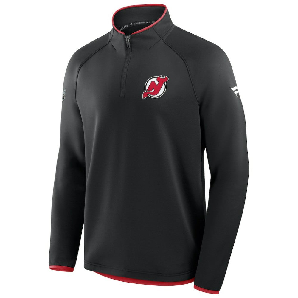 New Jersey Devils Fanatics Authentic Pro Rink Raglan Quarter-Zip Pullover - Black - NHL