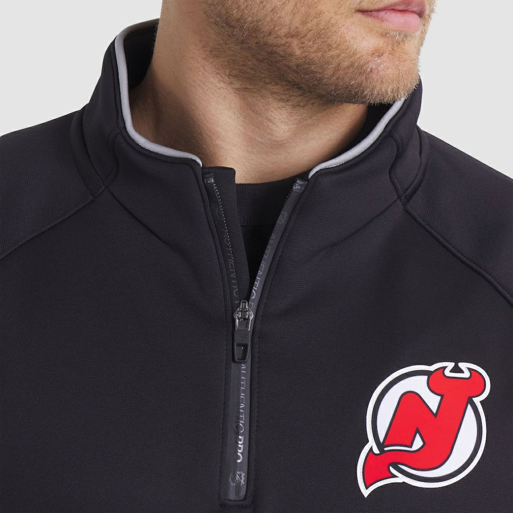 New Jersey Devils Fanatics Authentic Pro Rink Raglan Quarter-Zip Pullover - Black - NHL