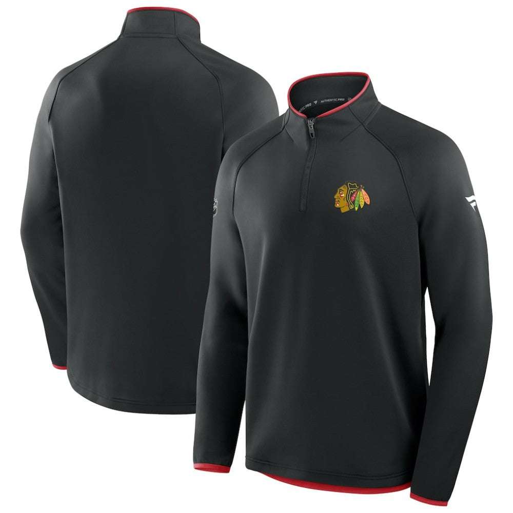 Chicago Blackhawks Fanatics Authentic Pro Rink Raglan Quarter-Zip Pullover - Black - NHL