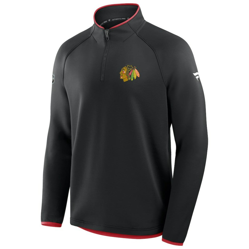 Chicago Blackhawks Fanatics Authentic Pro Rink Raglan Quarter-Zip Pullover - Black - NHL