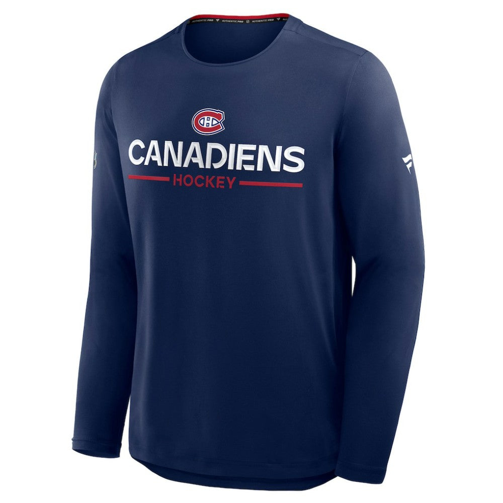 Montreal Canadiens Fanatics Authentic Pro Rink Tech Long Sleeve T-Shirt - Navy - NHL