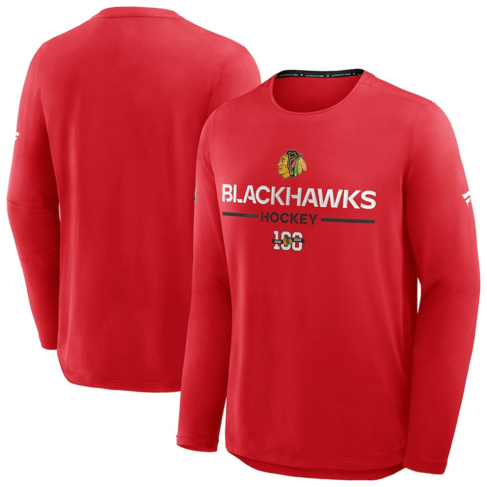 Chicago Blackhawks Fanatics Authentic Pro Centennial Rink Tech Long Sleeve T-Shirt - Red - NHL
