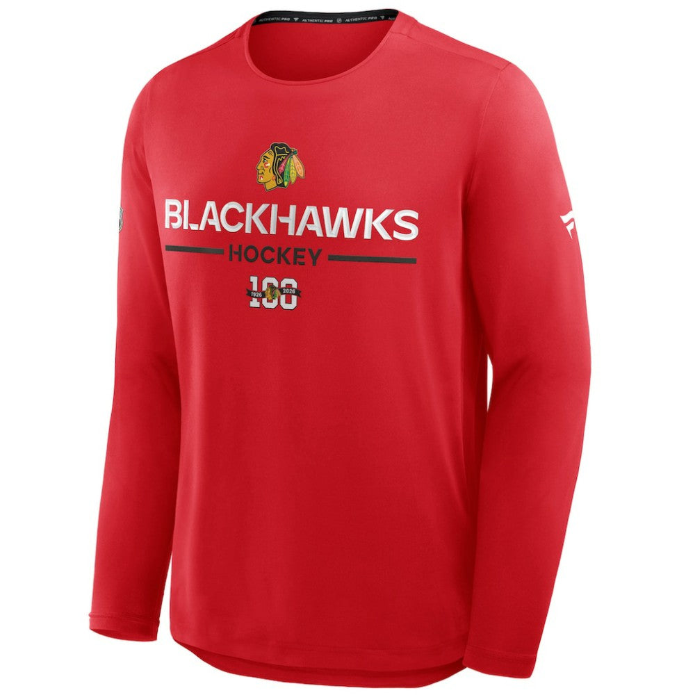 Chicago Blackhawks Fanatics Authentic Pro Centennial Rink Tech Long Sleeve T-Shirt - Red - NHL
