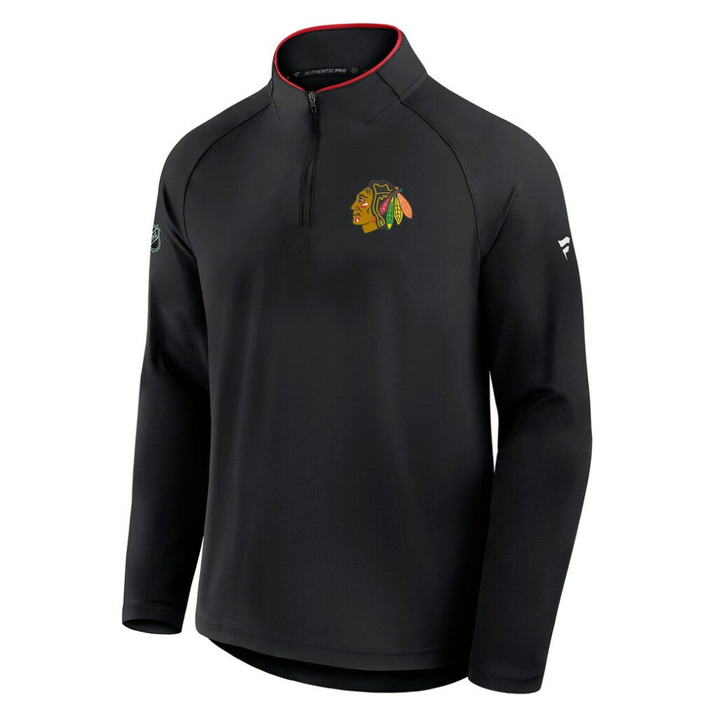 Chicago Blackhawks Fanatics Authentic Pro Rink Training Quarter-Zip Pullover - Black - NHL