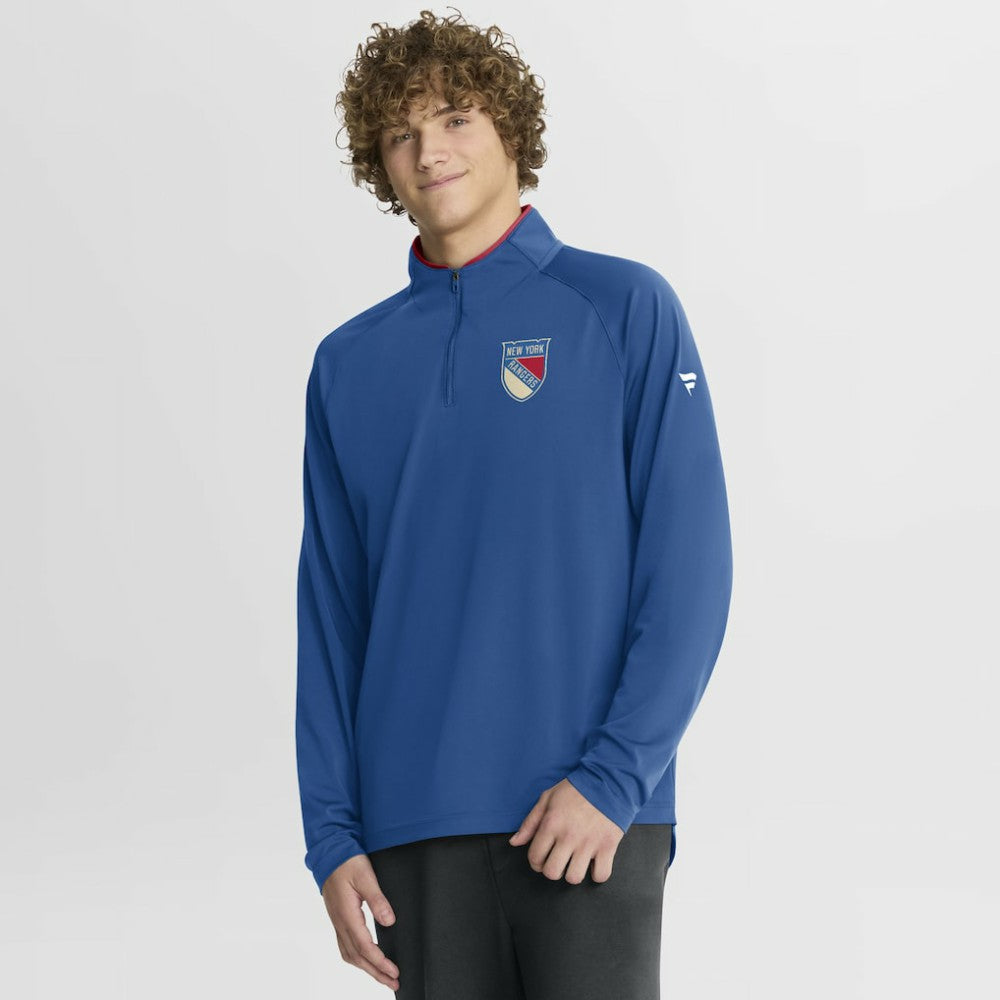 New York Rangers Fanatics Authentic Pro Rink Training Centennial Raglan Quarter-Zip Pullover - Blue - NHL