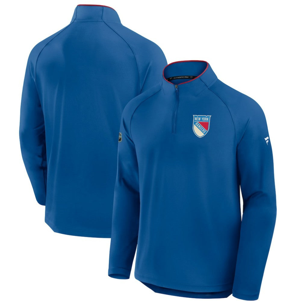 New York Rangers Fanatics Authentic Pro Rink Training Centennial Raglan Quarter-Zip Pullover - Blue - NHL