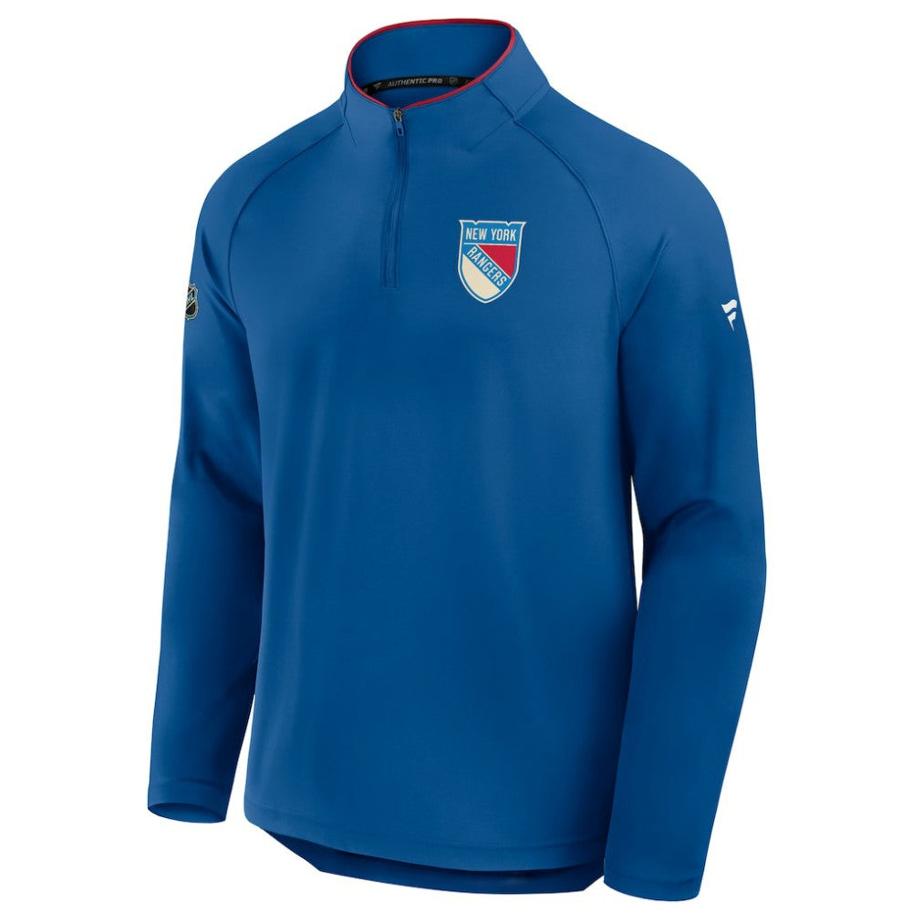 New York Rangers Fanatics Authentic Pro Rink Training Centennial Raglan Quarter-Zip Pullover - Blue - NHL