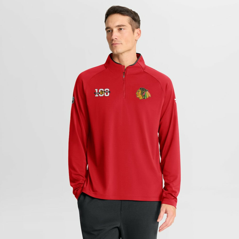 Chicago Blackhawks Fanatics Authentic Pro Rink Training Centennial Raglan Quarter-Zip Pullover - Red - NHL