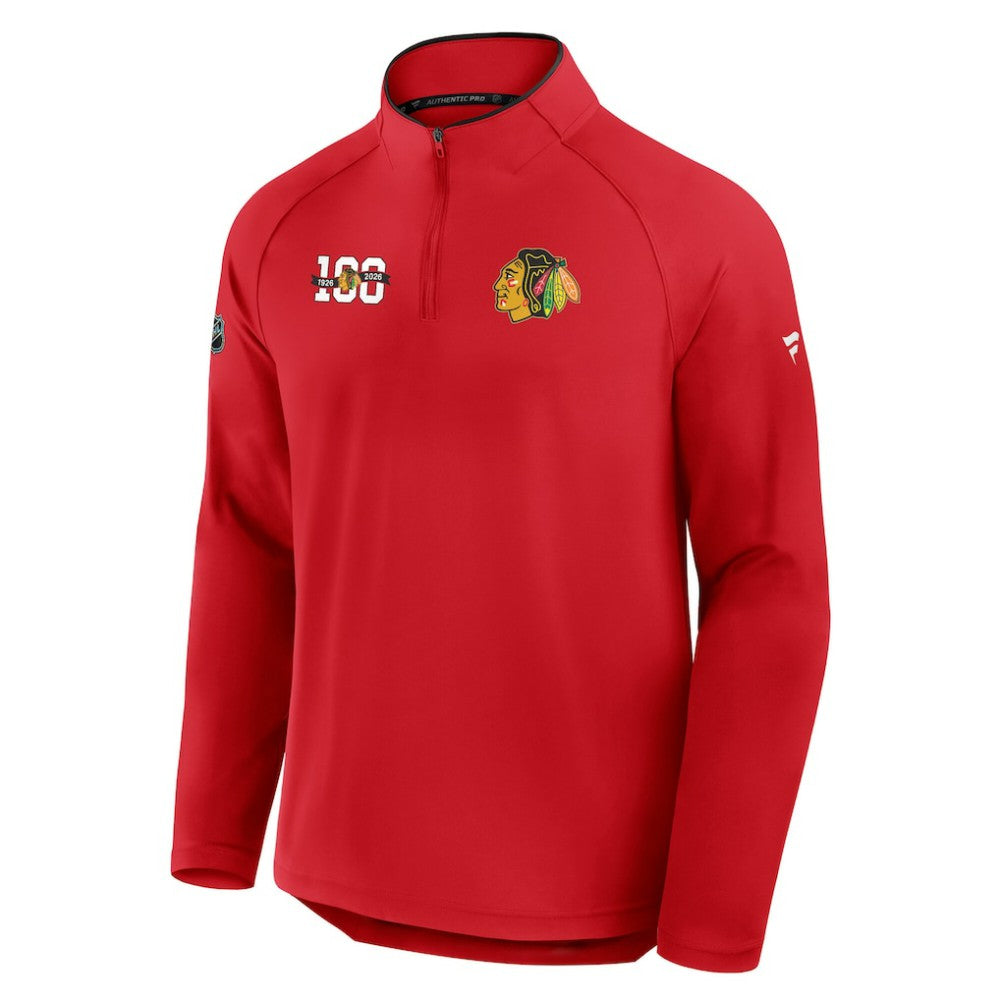 Chicago Blackhawks Fanatics Authentic Pro Rink Training Centennial Raglan Quarter-Zip Pullover - Red - NHL