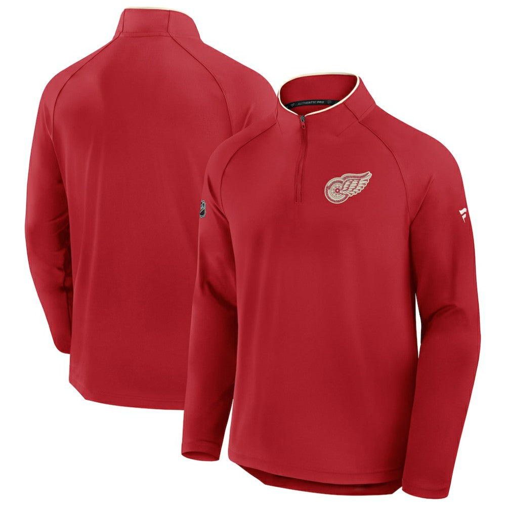 Detroit Red Wings Fanatics Authentic Pro Rink Training Centennial Raglan Quarter-Zip Pullover - Red - NHL