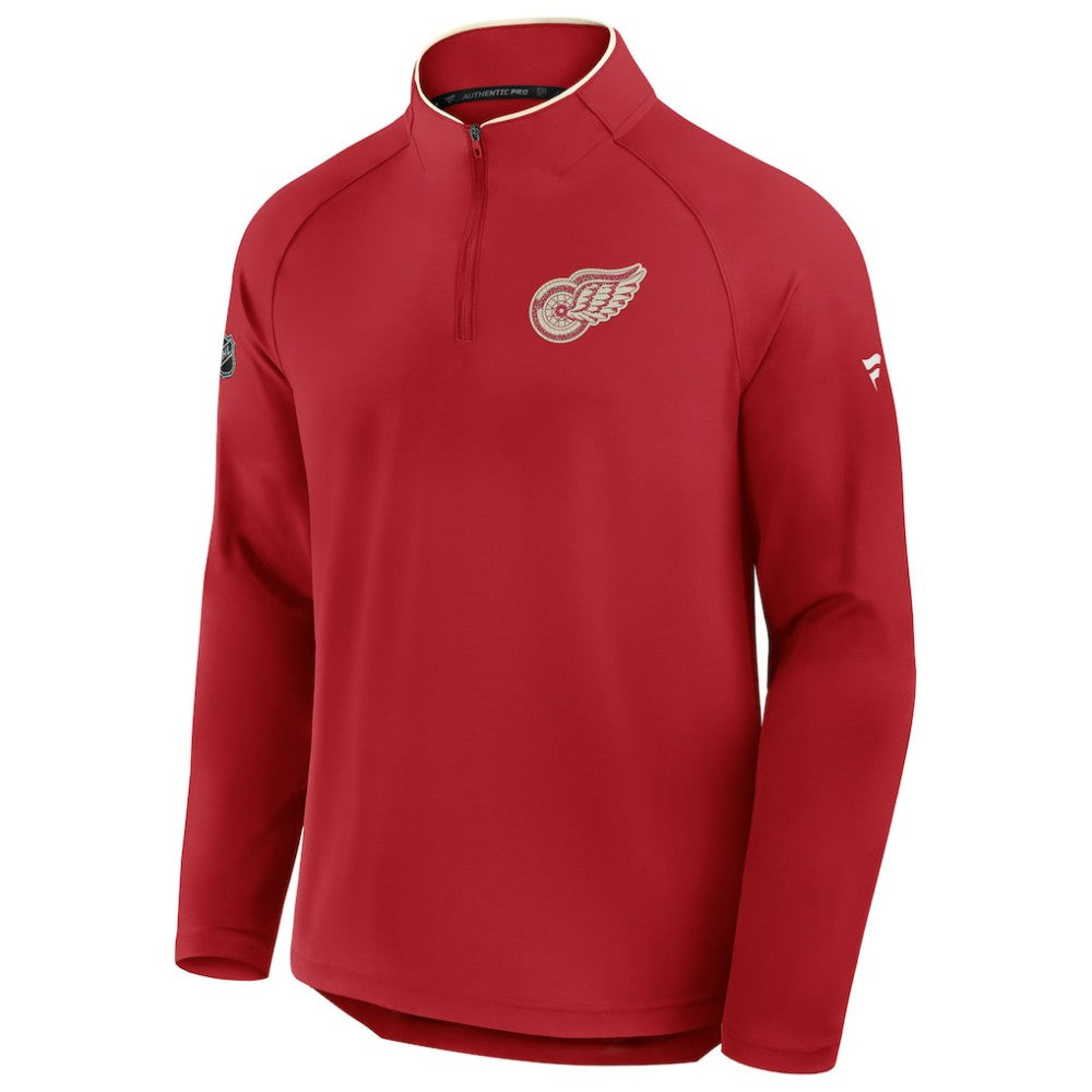 Detroit Red Wings Fanatics Authentic Pro Rink Training Centennial Raglan Quarter-Zip Pullover - Red - NHL