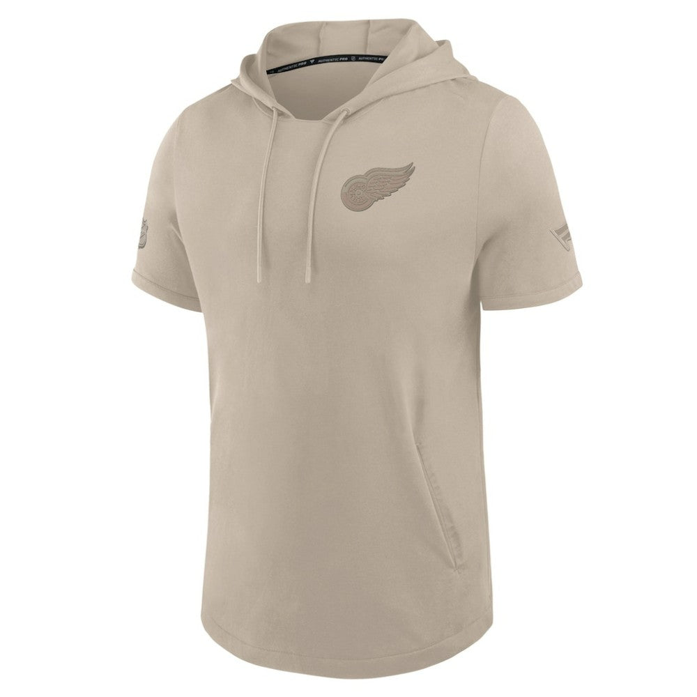 Detroit Red Wings Fanatics Authentic Pro Road Short Sleeve Hoodie - Tan - NHL