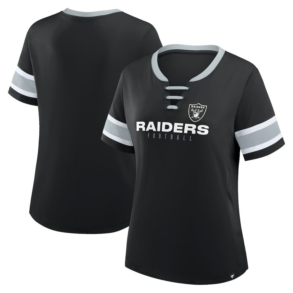 Las Vegas Raiders Women's Redzone Draw Play Athena Lace-Up T-Shirt Black | Fanatics
