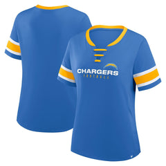 Los Angeles Chargers Women's Redzone Draw Play Athena Lace-Up T-Shirt Powder Blue | Fanatics