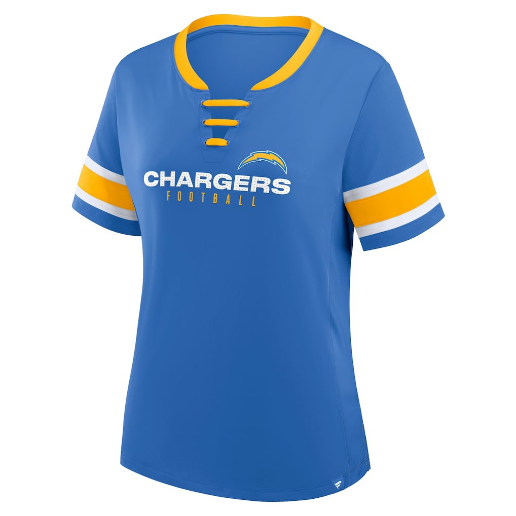 Los Angeles Chargers Women's Redzone Draw Play Athena Lace-Up T-Shirt Powder Blue | Fanatics