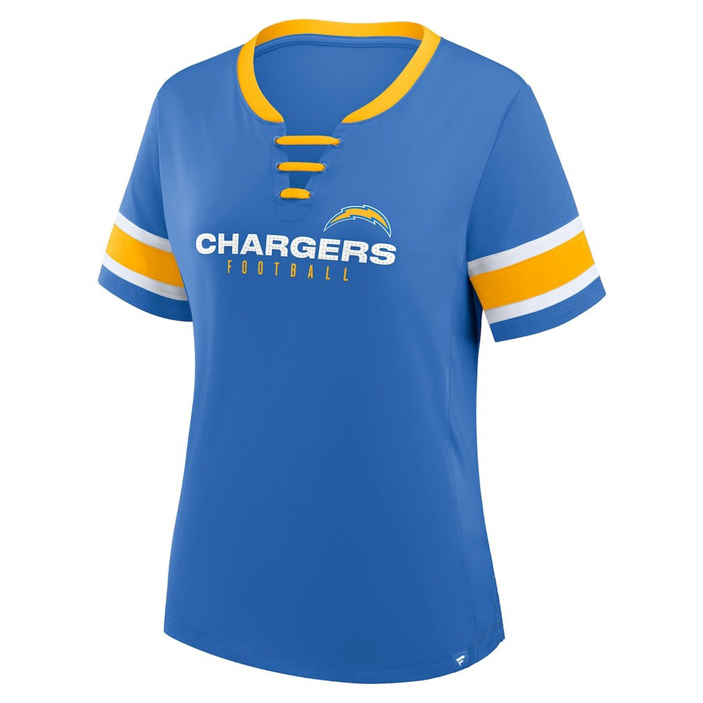 Los Angeles Chargers Women's Redzone Draw Play Athena Lace-Up T-Shirt Powder Blue | Fanatics