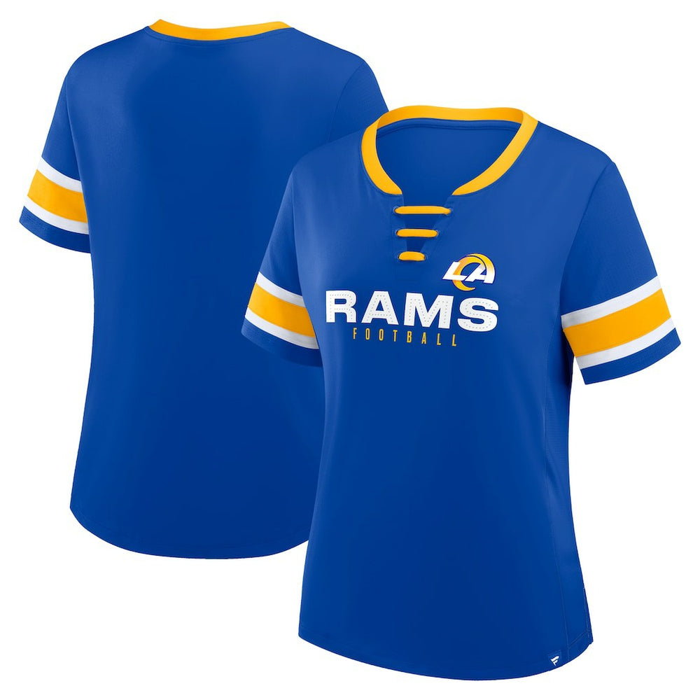 Los Angeles Rams Women's Redzone Draw Play Athena Lace-Up T-Shirt Royal | Fanatics