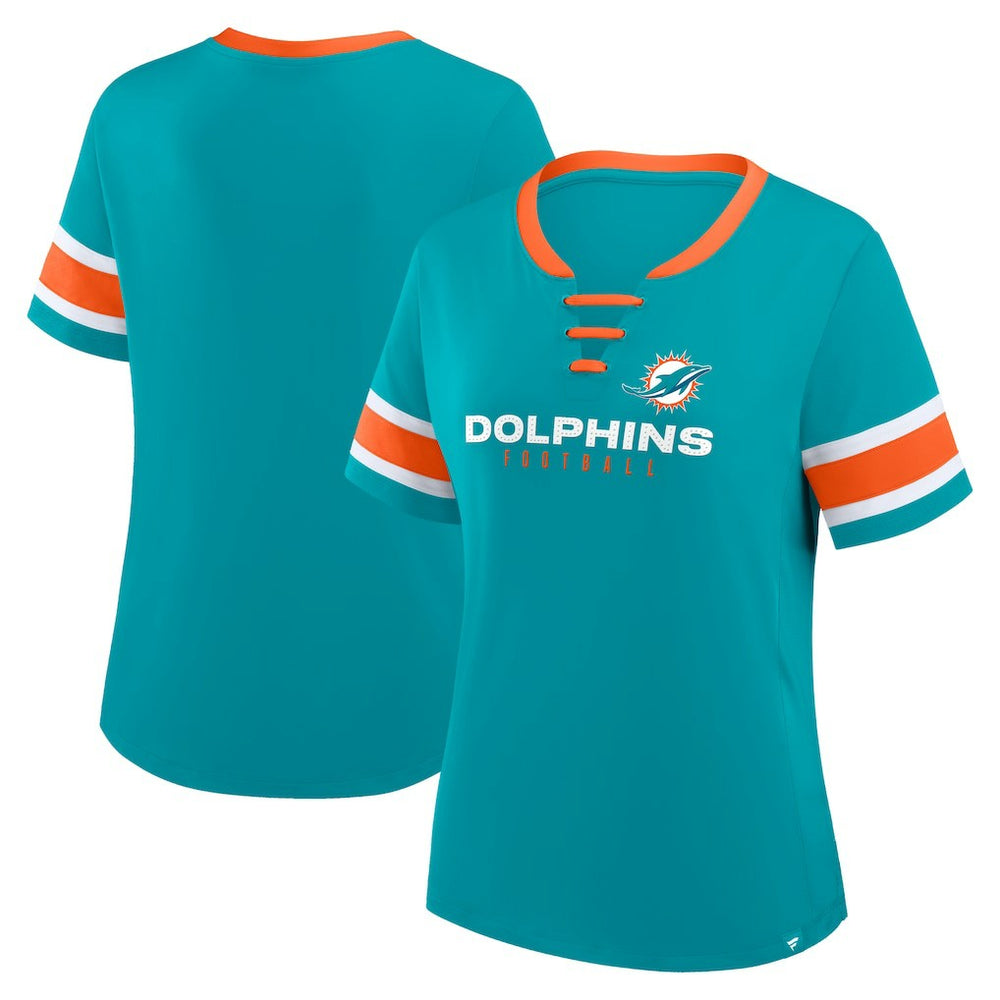 Miami Dolphins Women's Redzone Draw Play Athena Lace-Up T-Shirt Aqua | Fanatics
