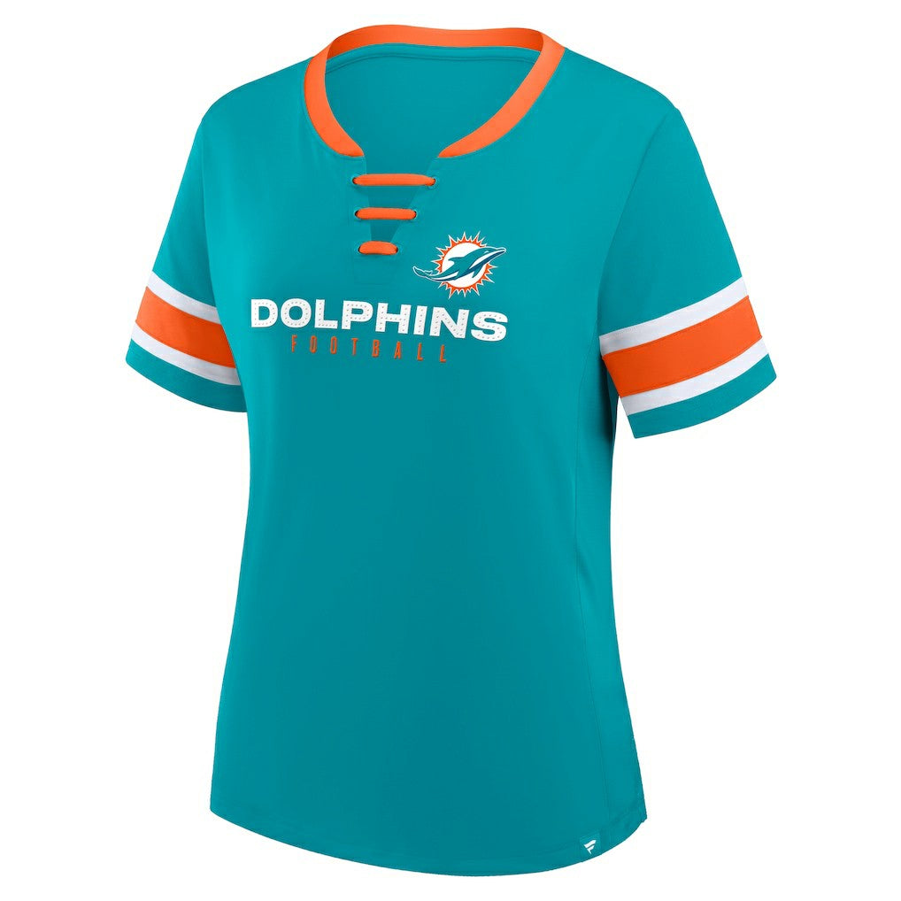 Miami Dolphins Women's Redzone Draw Play Athena Lace-Up T-Shirt Aqua | Fanatics