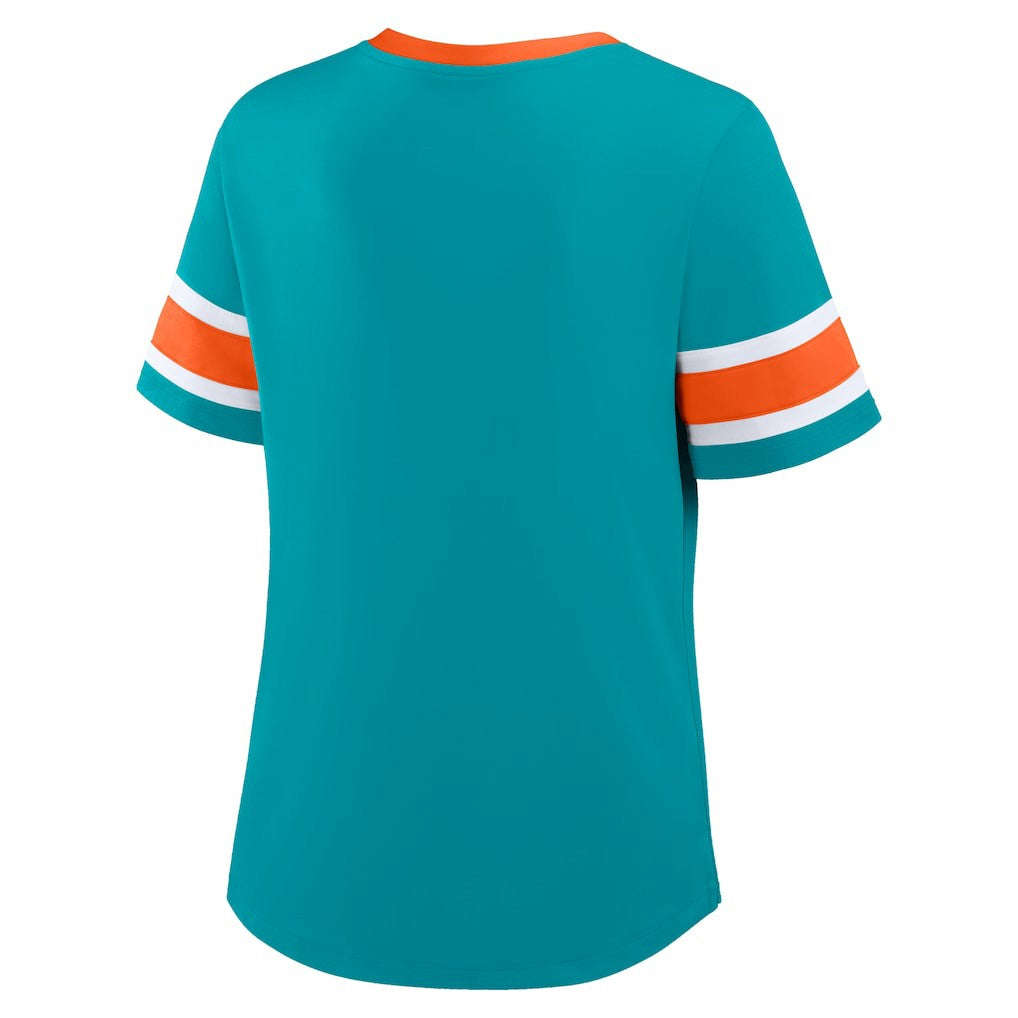 Miami Dolphins Women's Redzone Draw Play Athena Lace-Up T-Shirt Aqua | Fanatics