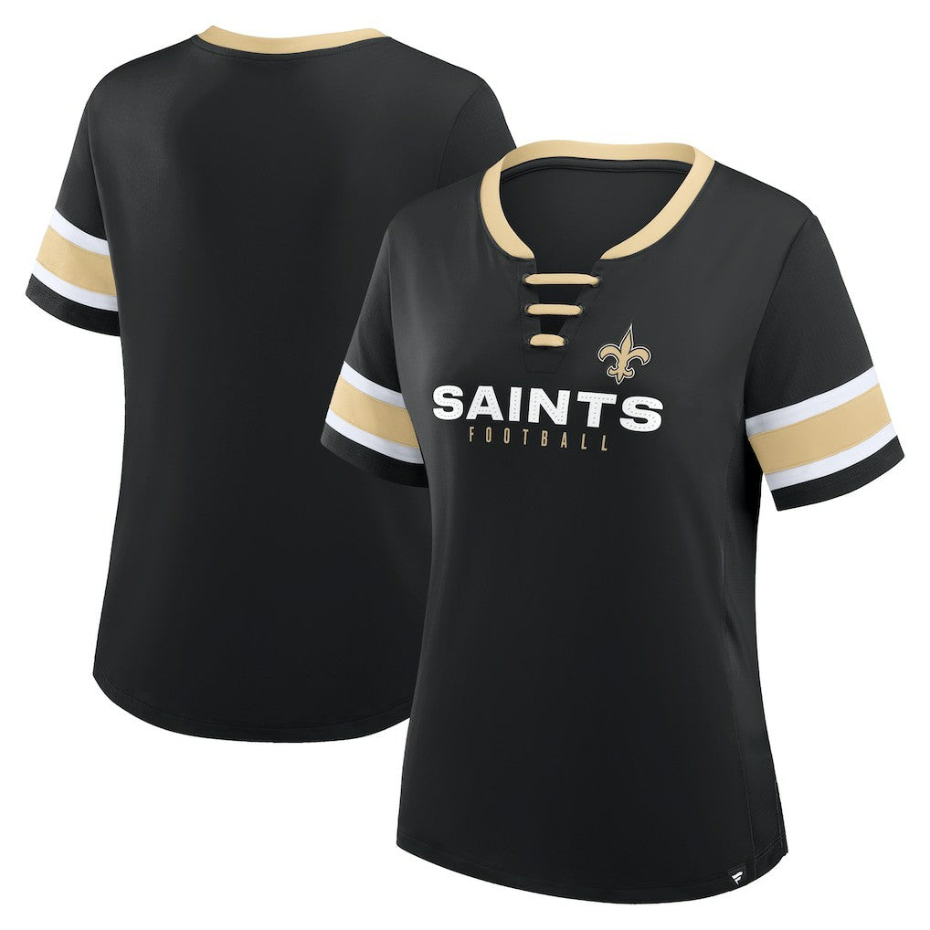 New Orleans Saints Women's Redzone Draw Play Athena Lace-Up T-Shirt Black | Fanatics