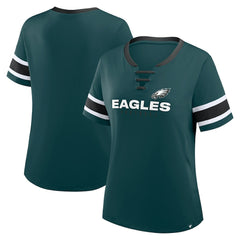 Philadelphia Eagles Women's Redzone Draw Play Athena Lace-Up T-Shirt Midnight Green | Fanatics