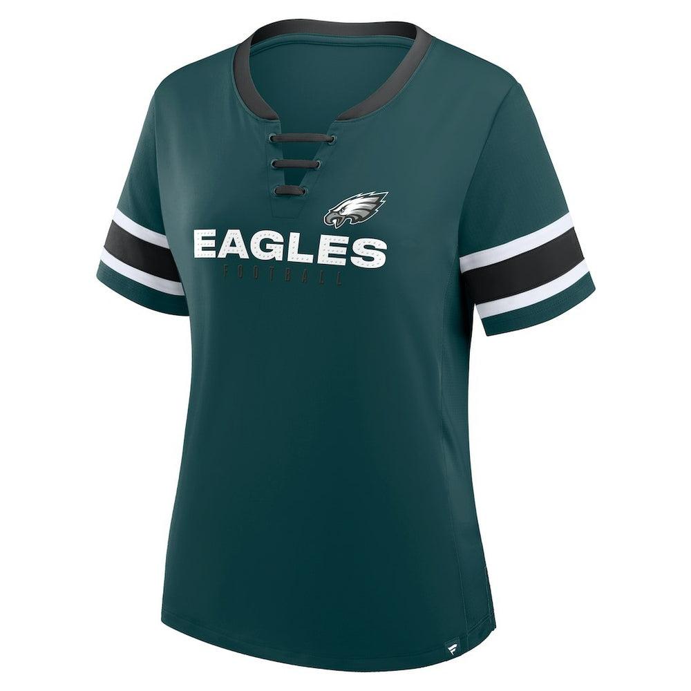 Philadelphia Eagles Women's Redzone Draw Play Athena Lace-Up T-Shirt Midnight Green | Fanatics