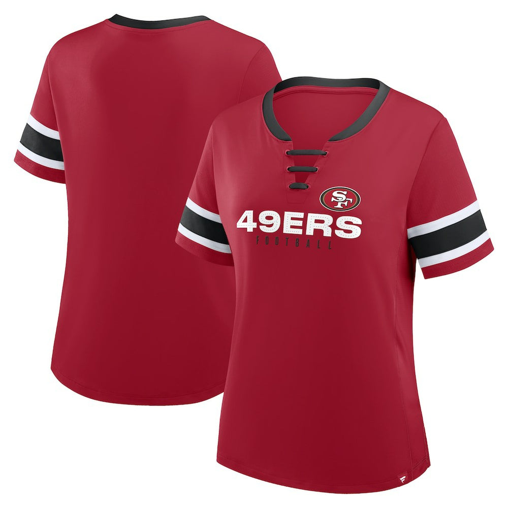 San Francisco 49ers Women's Redzone Draw Play Athena Lace-Up T-Shirt Scarlet | Fanatics