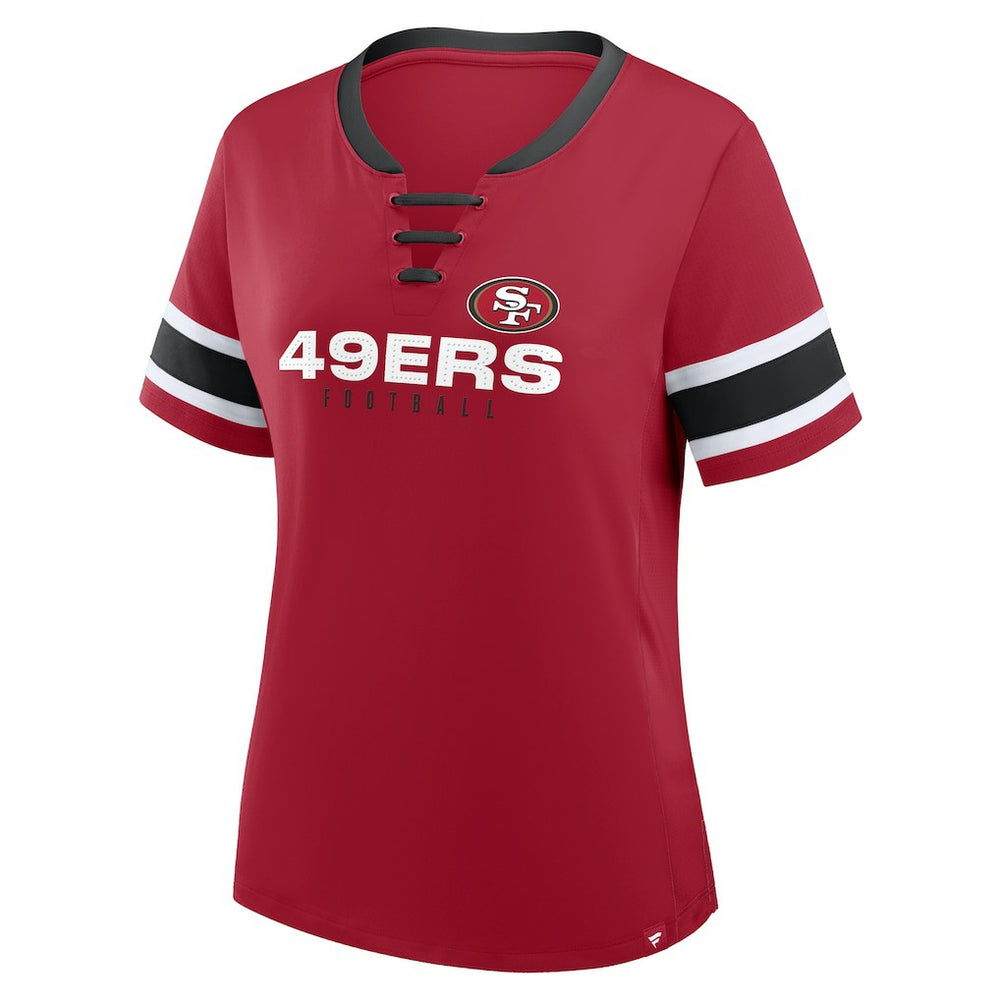 San Francisco 49ers Women's Redzone Draw Play Athena Lace-Up T-Shirt Scarlet | Fanatics