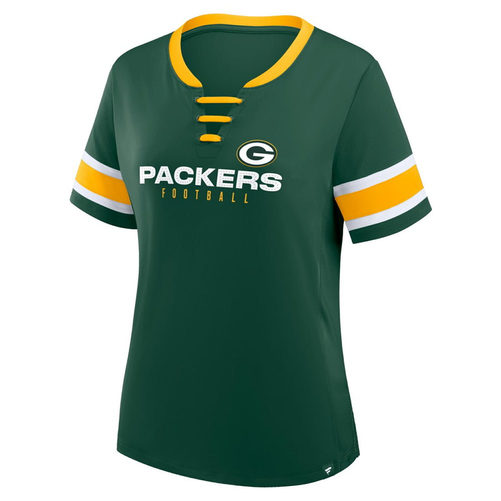 Green Bay Packers Women's Redzone Draw Play Athena Lace-Up T-Shirt Green | Fanatics