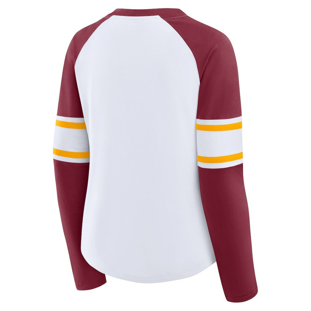 Washington Commanders Women's Redzone Blitz Package Raglan Lace-Up V-Neck Long Sleeve T-Shirt White/Burgundy | Fanatics