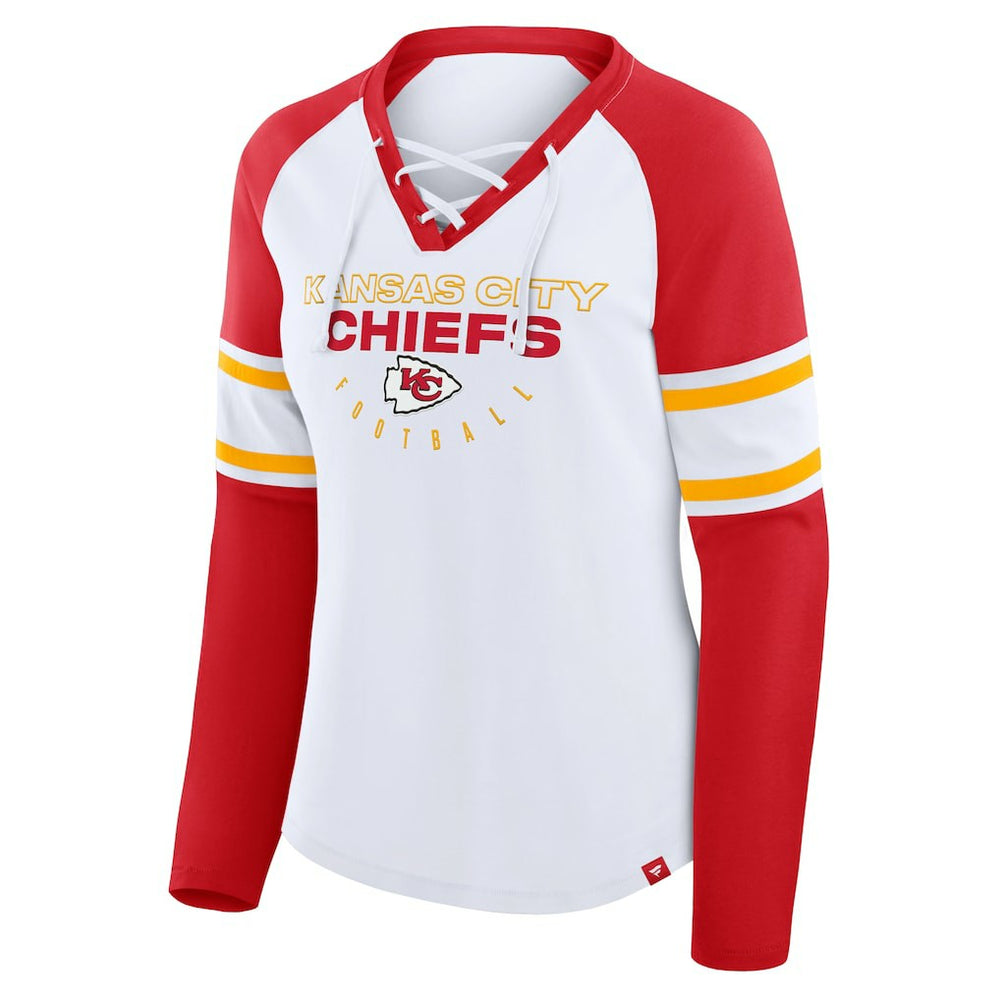 Kansas City Chiefs Women's Redzone Blitz Package Raglan Lace-Up V-Neck Long Sleeve T-Shirt White/Red | Fanatics