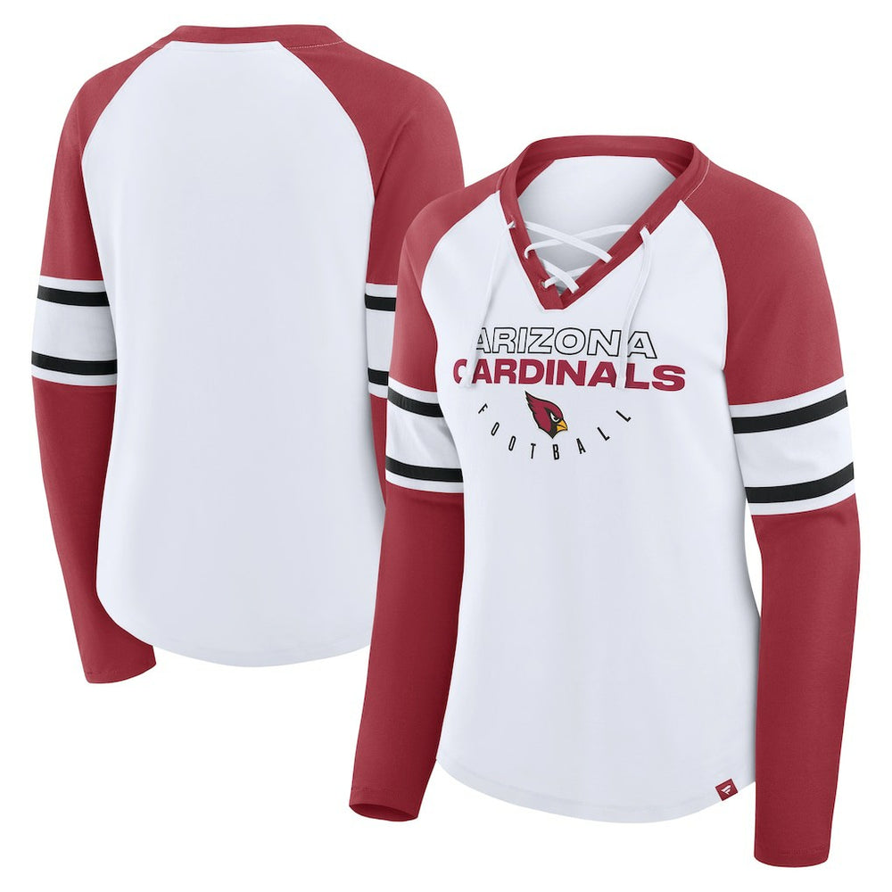 Arizona Cardinals Women's Redzone Blitz Package Raglan Lace-Up V-Neck Long Sleeve T-Shirt White/Cardinal | Fanatics