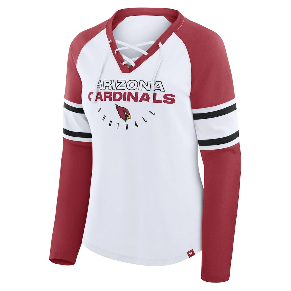 Arizona Cardinals Women's Redzone Blitz Package Raglan Lace-Up V-Neck Long Sleeve T-Shirt White/Cardinal | Fanatics