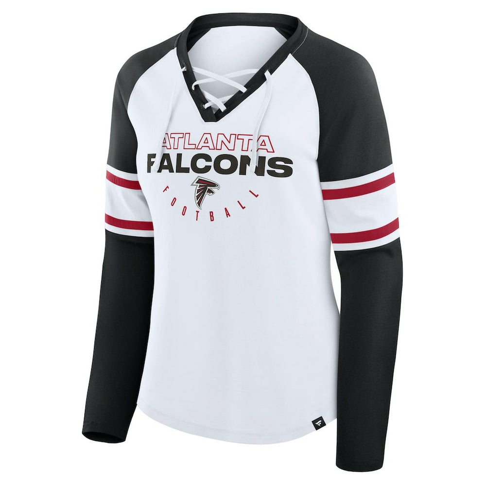 Atlanta Falcons Women's Redzone Blitz Package Raglan Lace-Up V-Neck Long Sleeve T-Shirt White/Black | Fanatics
