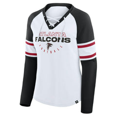 Atlanta Falcons Women's Redzone Blitz Package Raglan Lace-Up V-Neck Long Sleeve T-Shirt White/Black | Fanatics
