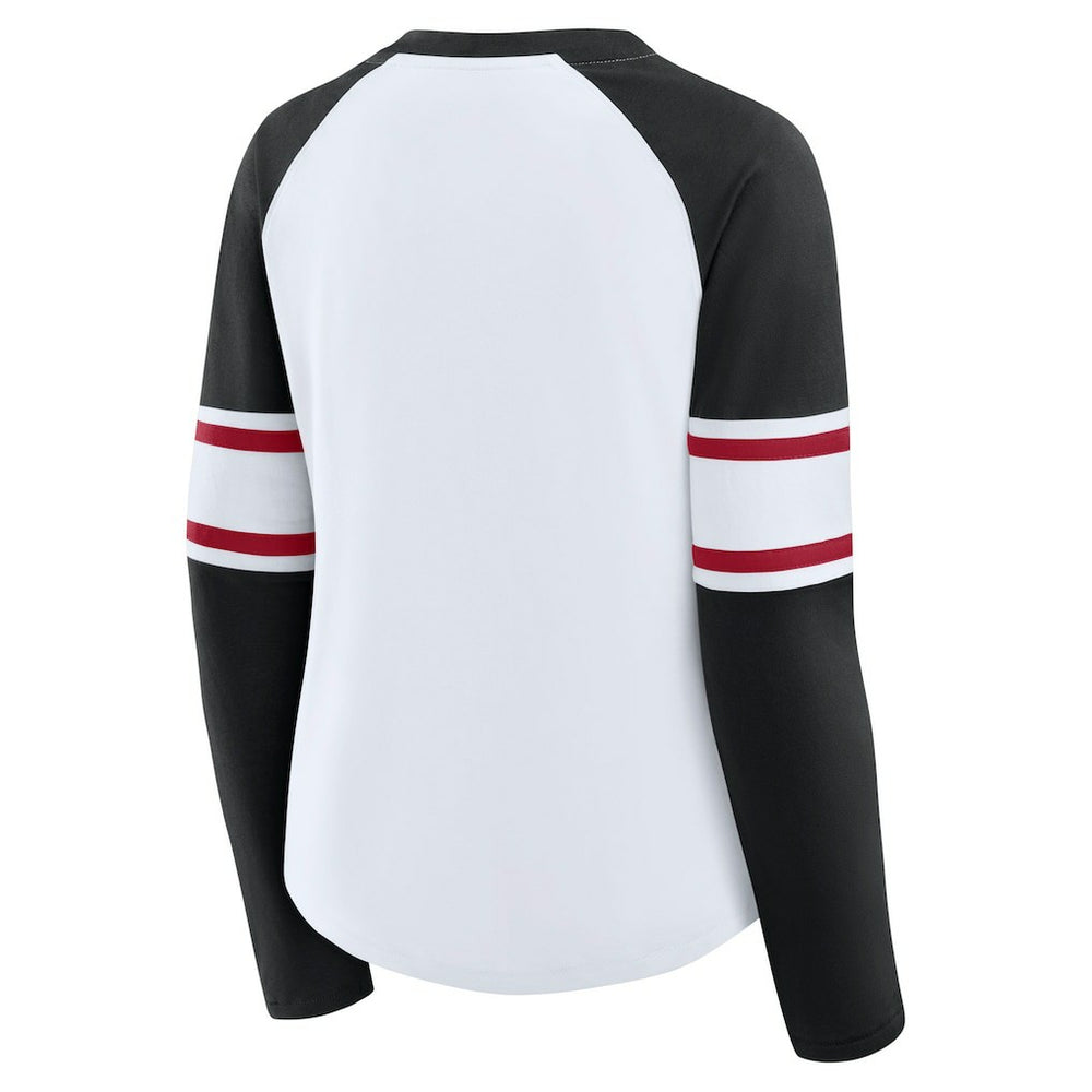 Atlanta Falcons Women's Redzone Blitz Package Raglan Lace-Up V-Neck Long Sleeve T-Shirt White/Black | Fanatics