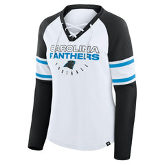 Carolina Panthers Women's Redzone Blitz Package Raglan Lace-Up V-Neck Long Sleeve T-Shirt White/Black | Fanatics
