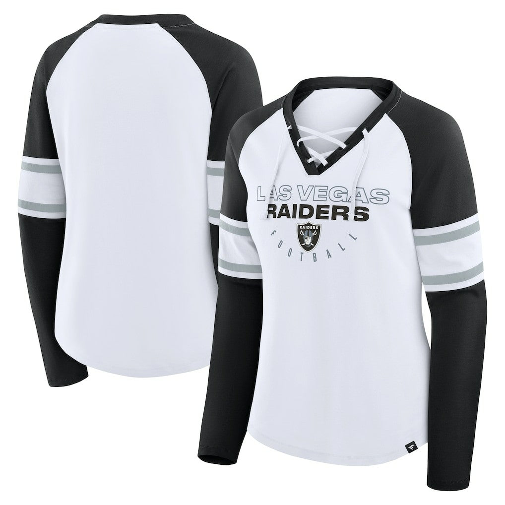 Las Vegas Raiders Women's Redzone Blitz Package Raglan Lace-Up V-Neck Long Sleeve T-Shirt White/Black | Fanatics