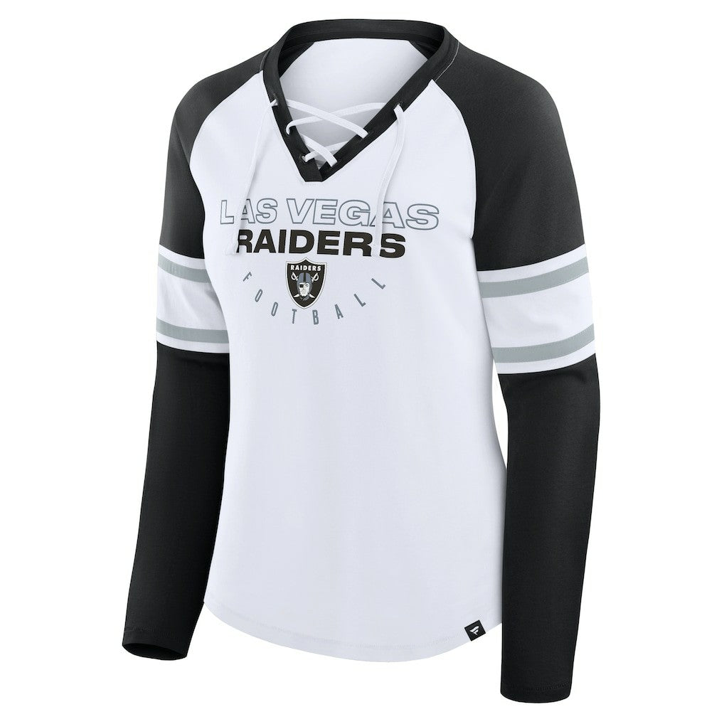 Las Vegas Raiders Women's Redzone Blitz Package Raglan Lace-Up V-Neck Long Sleeve T-Shirt White/Black | Fanatics