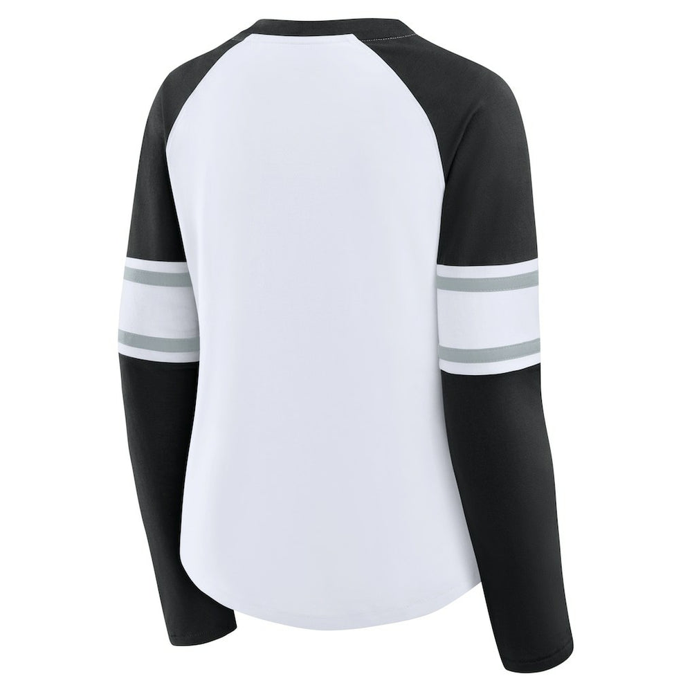 Las Vegas Raiders Women's Redzone Blitz Package Raglan Lace-Up V-Neck Long Sleeve T-Shirt White/Black | Fanatics