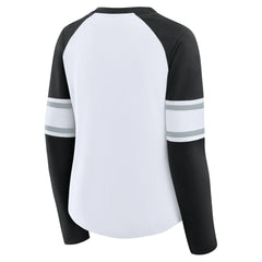 Las Vegas Raiders Women's Redzone Blitz Package Raglan Lace-Up V-Neck Long Sleeve T-Shirt White/Black | Fanatics
